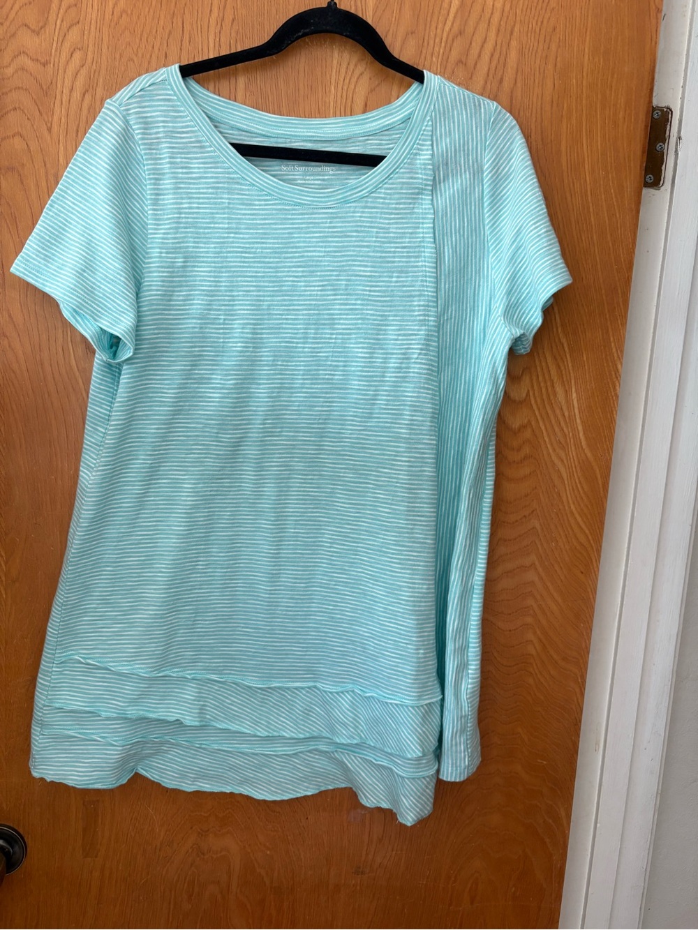 Soft Surroundings light blue Stripe Short-Sleeve tunic tee L